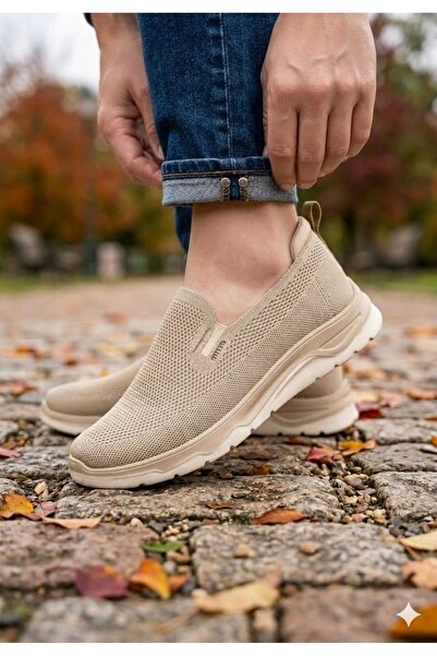 Moda Kadıköy حذاء رياضي صيفي للرجال باللون البيج من تريكو أكوا