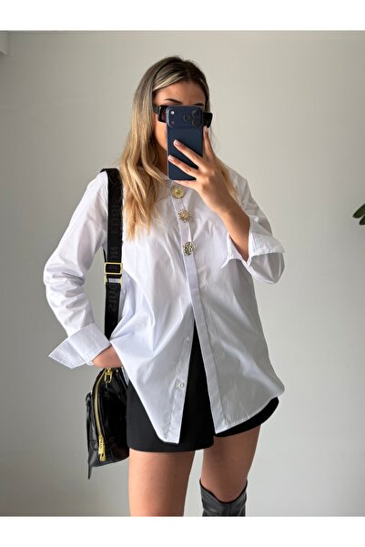 Güneş Brooch Detailed Lycra Poplin Shirt