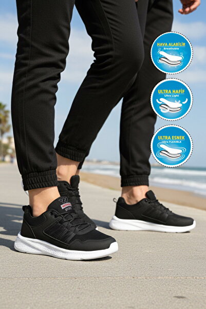 WALKWAY Pantofi sport unisex, negru, alb, cu plasă, ușori, cu șireturi, 2029 G