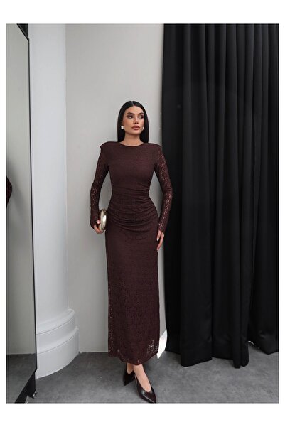 ESRAHELVACI Shoulder Shoulder Pad Piece Long Lace Dress