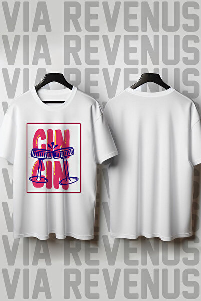 Vordevia Μπλουζάκι με στάμπα τζιν, με λαιμόκοψη ποδηλάτου, φαρδιά γραμμή, 100...