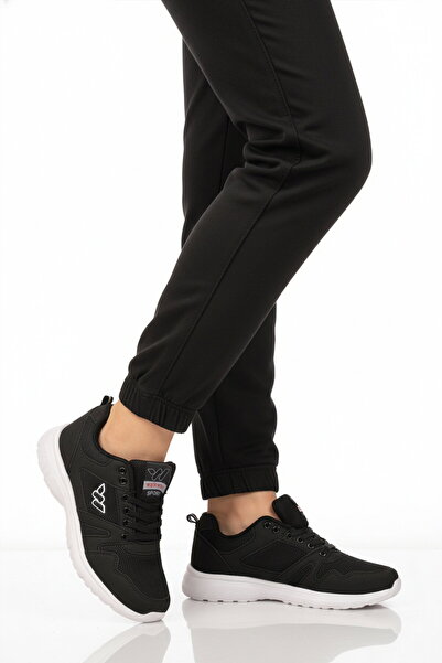 WALKWAY Black and White Mesh Lightweight Lace-Up Flexible Unisex Sports Shoes...