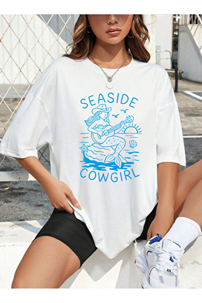 SUNFREE COWGIRL SUMMER Mix Printed Oversize Crew Neck Κοντομάνικο Λευκό Γυναι...