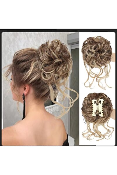 Handmade Dalgalı topuz saç tokalı model, Kahverengi balköpügü röfleli rengiyle
