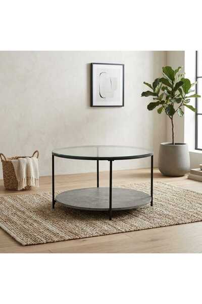 Arnohome طاولة قهوة دائرية مزدوجة الطبقات تجمع بين سطح علوي شفاف وقاعدة خشبية...