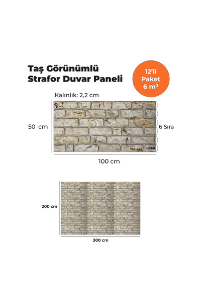 KnB Duvar Panelleri TAS-604 TAŞ GÖRÜNÜMLÜ 3D STRAFOR DUVAR PANELİ (12'Lİ PAKET)