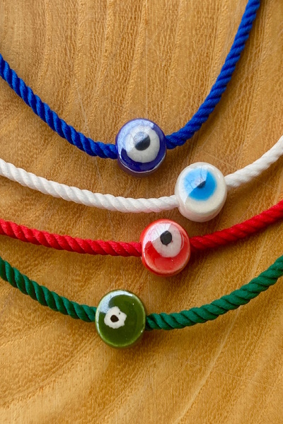 Shepidi 4-Piece Ceramic Colorful Evil Eye Bead Adjustable Twist Rope Anklet