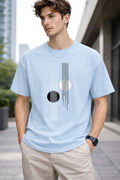 VODEXA Tricou oversize pentru bărbați, cu imprimeu STRAIGHT LINES, 100% bumba...