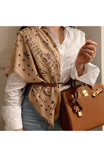 Markiz Takı Kujten Model Caramel Color Textured Four Seasons Thin 70*70 Scarf