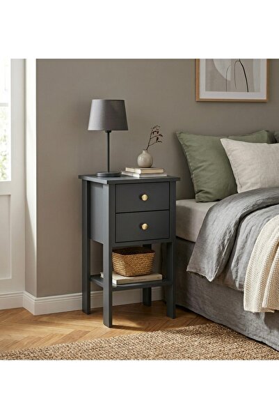 MANDOSİ Çift Çekmeceli Antrasit Komodin