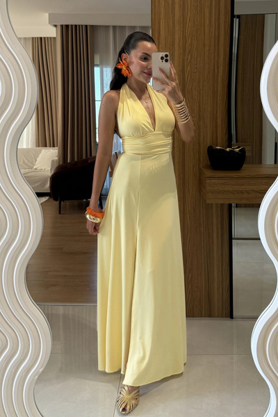 Sorridi Backless Halter Neck Slit Long Dress