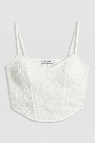 it's basic Жіночий білий укорочений топ з мереживними бретельками s6-101
