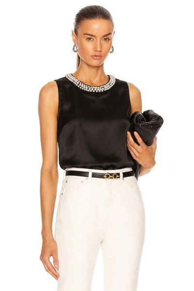 AFR CLOTHES Women's Pearl Collar Detail, Satin Fabric Blouse