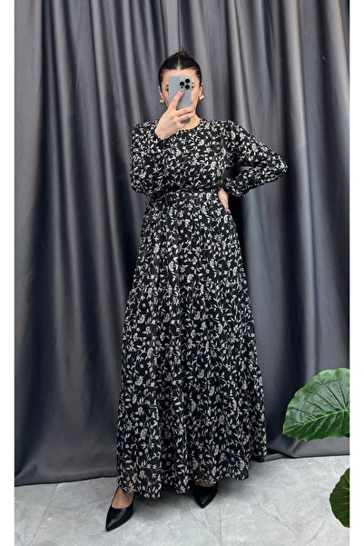 NİSUM MODA Chiffon Patterned Dress