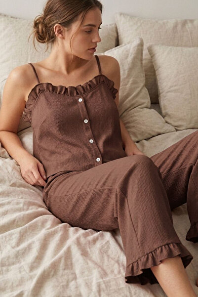 FİT WOMEN Ruffle Detailed Rope Strap Pajama Set 4581