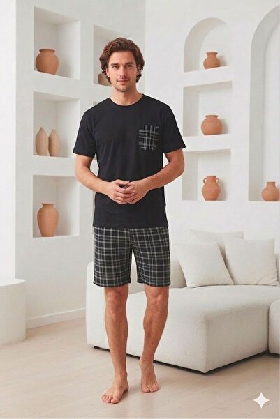 Sude HOMEWEAR Sude ΑΝΔΡΙΚΟ ΣΕΤ ΠΙΤΖΑΜΑΣ ΜΕ ΣΧΕΔΙΑ ΚΑΙ ΚΟΝΤΟΜΑΝΙΚΟ ΣΟΡΤΣ