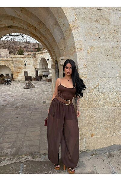 kırmızı butiks Παντελόνι σαλβάρι με επένδυση σε απόχρωση καφέ