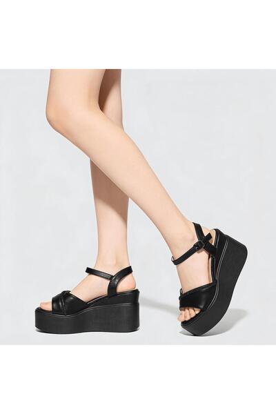 Tmall Sandale de damă, piele ecologică, platformă, SA104, negru