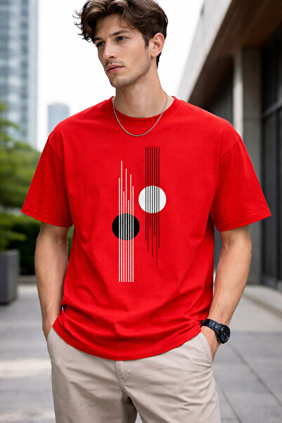 VODEXA Tricou oversize pentru bărbați, cu imprimeu STRAIGHT LINES, 100% bumba...