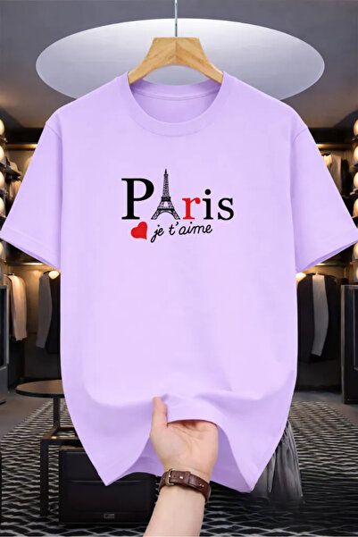 HOFFNUNG Unisex Short Sleeve Round Neck Paris Printed Solid Color Tshirt