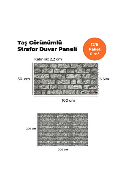 KnB Duvar Panelleri TAS-616 TAŞ GÖRÜNÜMLÜ 3D STRAFOR DUVAR PANELİ (12'Lİ PAKET)