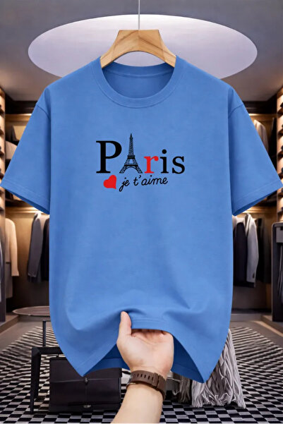 HOFFNUNG Unisex Short Sleeve Round Neck Paris Printed Solid Color Tshirt