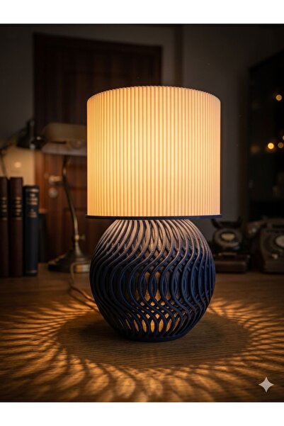 ALFA3DBASKI Modern Tasarım Dekoratif Abajur – Lacivert Gövde & Beyaz Renk Şap...