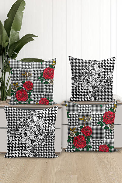 Filamente Σετ 4 καλύμματα μαξιλαριών διπλής όψης με ψηφιακή εκτύπωση, μαύρο κ...