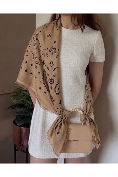 Markiz Takı Kujten Model Milk Coffee Non-Textured Four Seasons Thin 70*70 Scarf