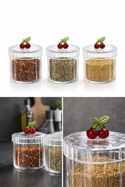 NEWNOW Set of 3 Glass Jars with Cherry Lids 350 ml – Spice & Storage Container