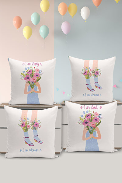Filamente Σετ 4 καλύμματα μαξιλαριών διπλής όψης με ψηφιακή εκτύπωση, λουλουδ...