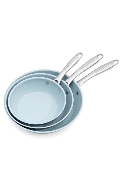 Lätt Home Set of 3 Stainless Steel Frying Pans with Non-Stick Ceramic Coating...