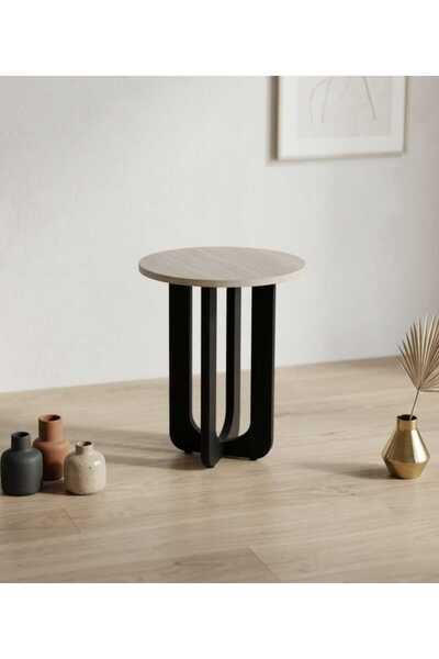 Arnohome Side Coffee Table Featuring a Round Surface Covered with Wood Veneer...