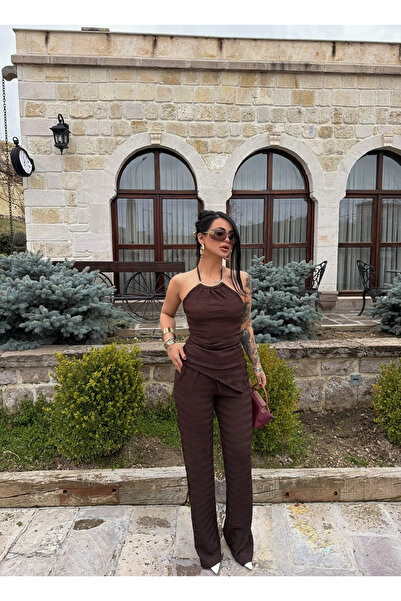 kırmızı butiks Καφέ Σετ Δύο Τεμαχίων με Αξεσουάρ γιακά