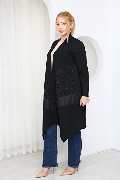 Siyezen Plus Size Stone Sparkle Asymmetrical Cut Cardigan