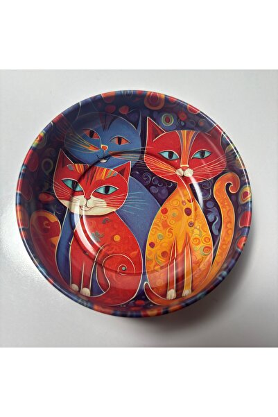 EBS3D Kedi Desenli Metal Teneke Kase 9.5 cm Çapında