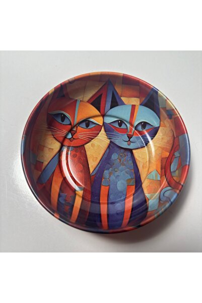 EBS3D Kedi Desenli Metal Teneke Kase 9.5 cm Çapında