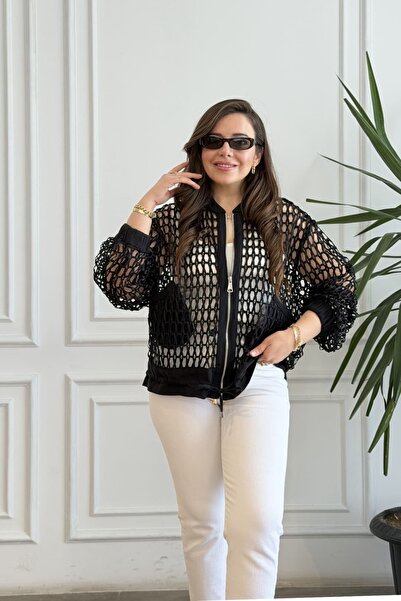 yb yağmur butik Zipper Detailed Mesh Jacket