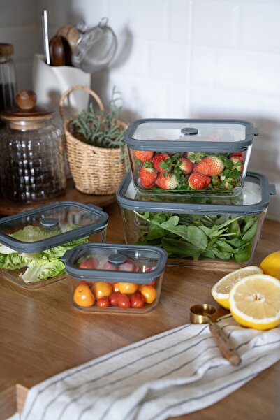 Dekorzdükkan Anthracite Silicone Lid Glass Storage Container Set (4 Pieces) –...
