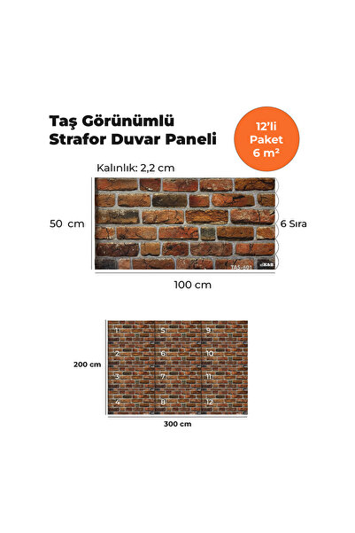 KnB Duvar Panelleri TAS-601 TAŞ GÖRÜNÜMLÜ 3D STRAFOR DUVAR PANELİ (12'Lİ PAKET)