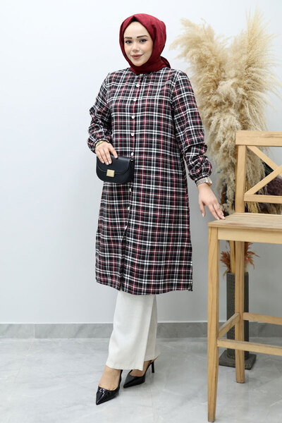 Tesettür Dünyası Buttoned Plaid Suit Tsd260154 Red