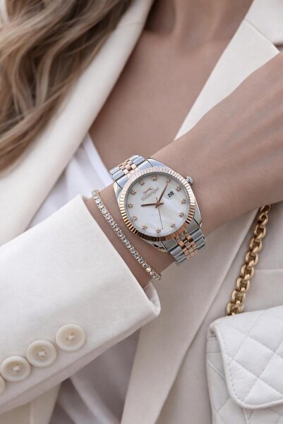 Slazenger ساعة يد نسائية من نيو سيزون إيليت موديل 50 Mt مقاومة للماء مع سوار ...