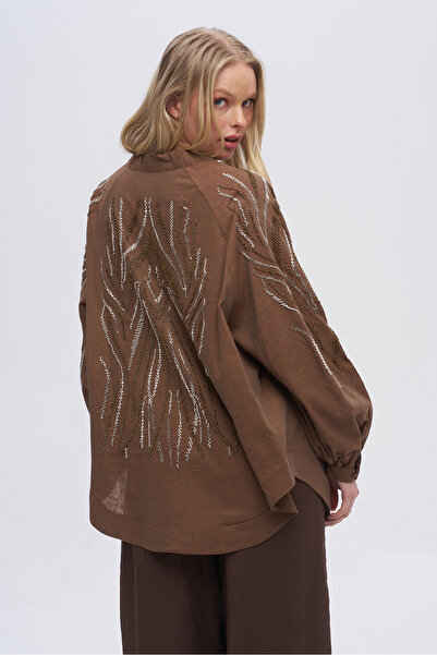 Orfeo Negro Women's Vertical Wave Bead Embroidered Oversized Kimono with Back...