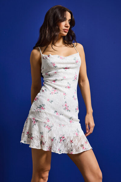 it's basic Women's White S6 Floral Pattern-1 Stretch Fabric Strap Mini Dress