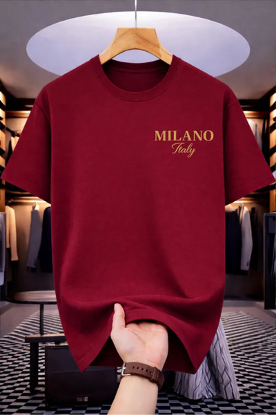 HOFFNUNG Unisex Short Sleeve Round Neck Milano Italy Printed Solid Color Tshirt