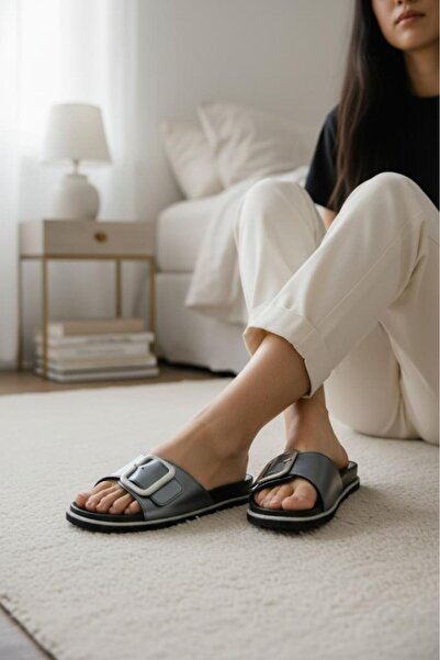 Ceyo Women's Buckle Slippers Orthopedic Comfortable Daily Use Black 9988-12 (...