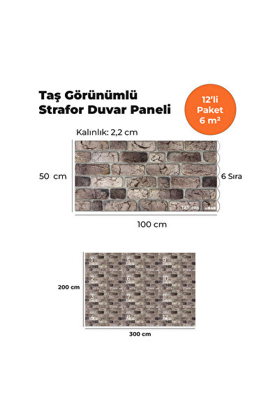 KnB Duvar Panelleri TAS-606 TAŞ GÖRÜNÜMLÜ 3D STRAFOR DUVAR PANELİ (12'Lİ PAKET)