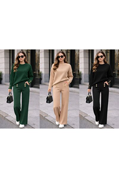 Nobrand Compleu Damă Tricotat Elegant cu Pantaloni și Pulover – Set Casual Chic
