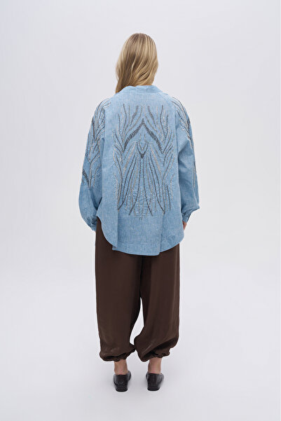 Orfeo Negro Women's Vertical Wave Bead Embroidered Oversized Kimono with Back...