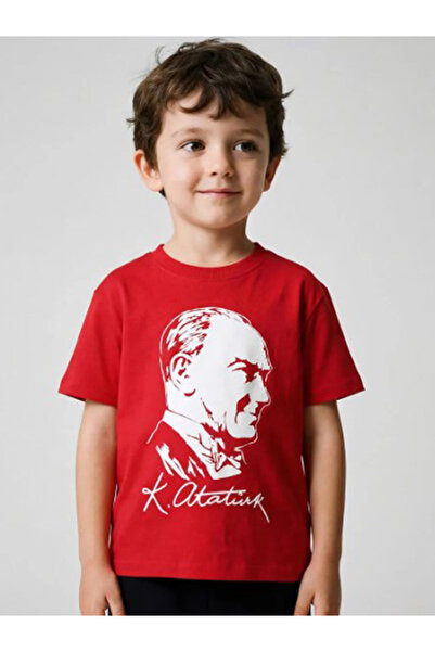 LC Waikiki Red Crew Neck T-Shirt with Ataturk Print for Boys, April 23Rd Chil...